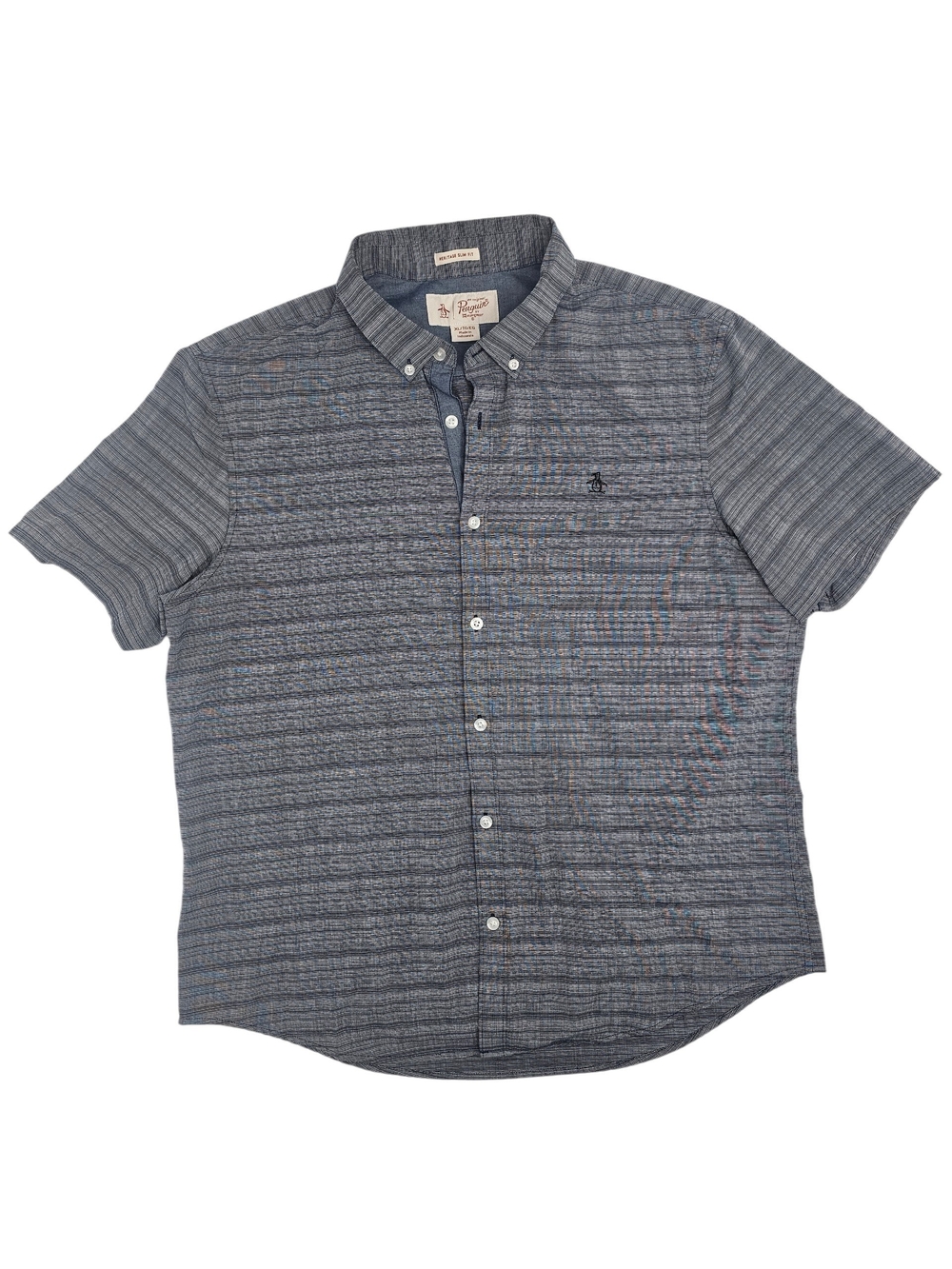 Original Penguin Heritage Slim Fit Men's XL Gray Textured Stripe Button Up Shirt